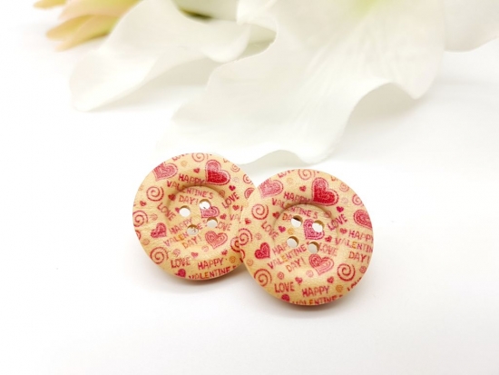 Love Knopf Ohrstecker Holz Button